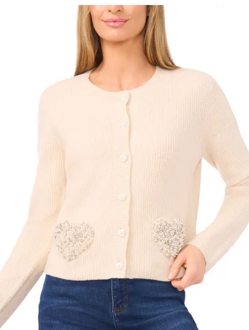 CECE NWT. BIRCH HEART SHAPE POCKETS. CARDIGAN SWEATER. LARGE